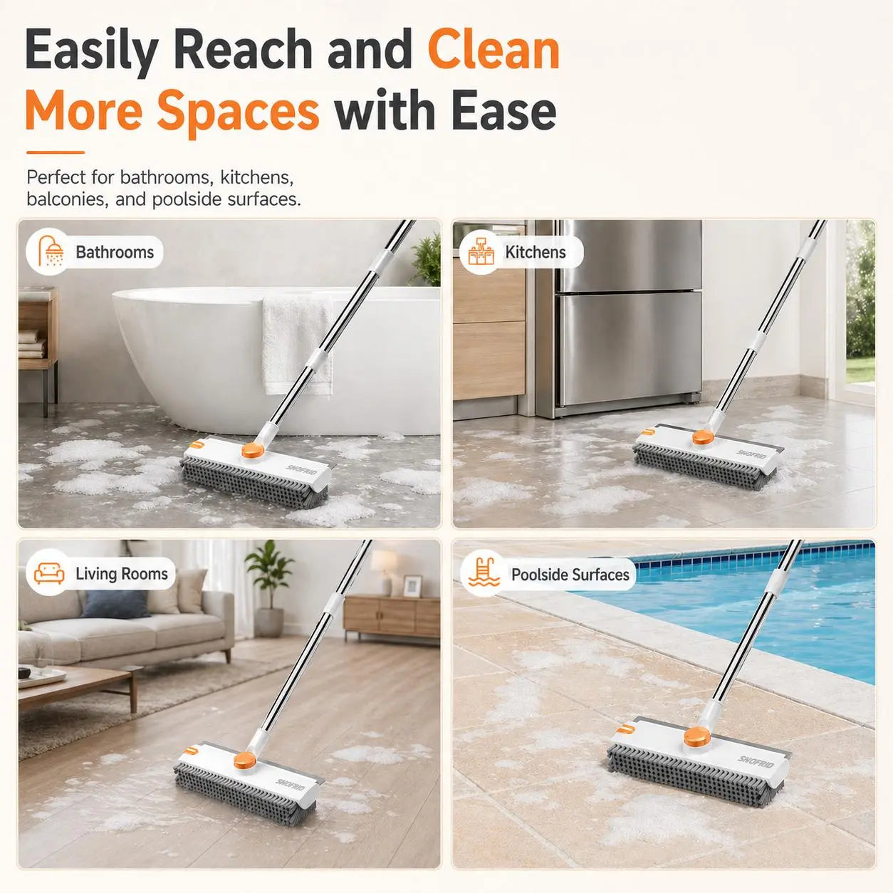 Transform Your Cleaning Routine with the Snofrid 3-in-1 Floor Scrub Brush - Adjustable 54-Inch Handle for Effortless Cleaning in Every Corner!