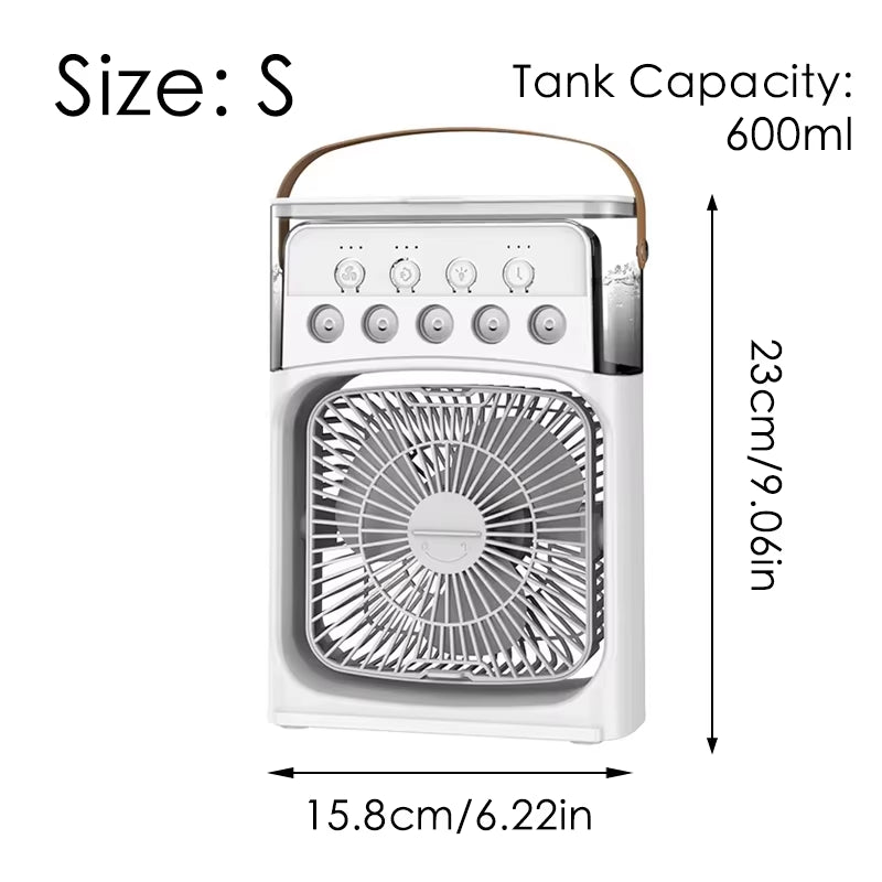 Stay Cool Anywhere with the 3-in-1 Portable Mini Fan: Air Cooler, Humidifier & LED Light for Home, Office & Travel