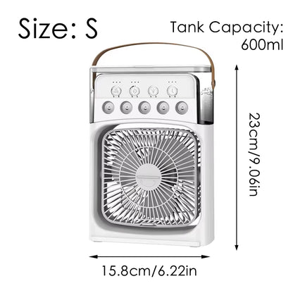 Stay Cool Anywhere with the 3-in-1 Portable Mini Fan: Air Cooler, Humidifier & LED Light for Home, Office & Travel