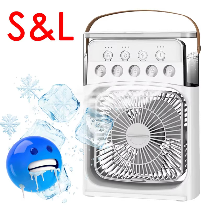 Stay Cool Anywhere with the 3-in-1 Portable Mini Fan: Air Cooler, Humidifier & LED Light for Home, Office & Travel