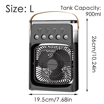 Stay Cool Anywhere with the 3-in-1 Portable Mini Fan: Air Cooler, Humidifier & LED Light for Home, Office & Travel