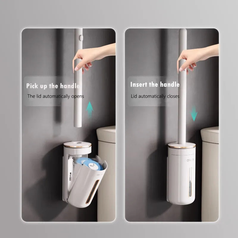 Transform Your Bathroom with Our Wall-Mounted Disposable Toilet Brush - Complete Cleaning Kit with Replacement Heads!