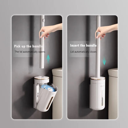 Transform Your Bathroom with Our Wall-Mounted Disposable Toilet Brush - Complete Cleaning Kit with Replacement Heads!