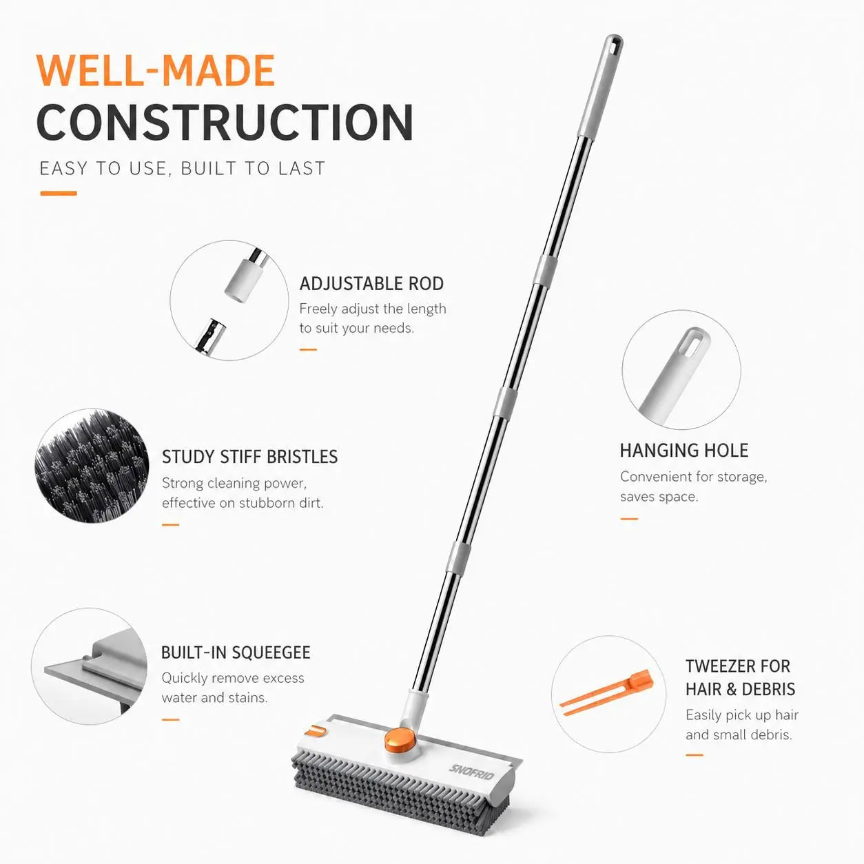 Transform Your Cleaning Routine with the Snofrid 3-in-1 Floor Scrub Brush - Adjustable 54-Inch Handle for Effortless Cleaning in Every Corner!