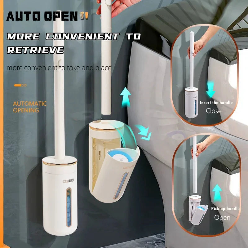 Transform Your Bathroom with Our Wall-Mounted Disposable Toilet Brush - Complete Cleaning Kit with Replacement Heads!