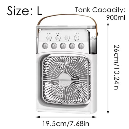 Stay Cool Anywhere with the 3-in-1 Portable Mini Fan: Air Cooler, Humidifier & LED Light for Home, Office & Travel