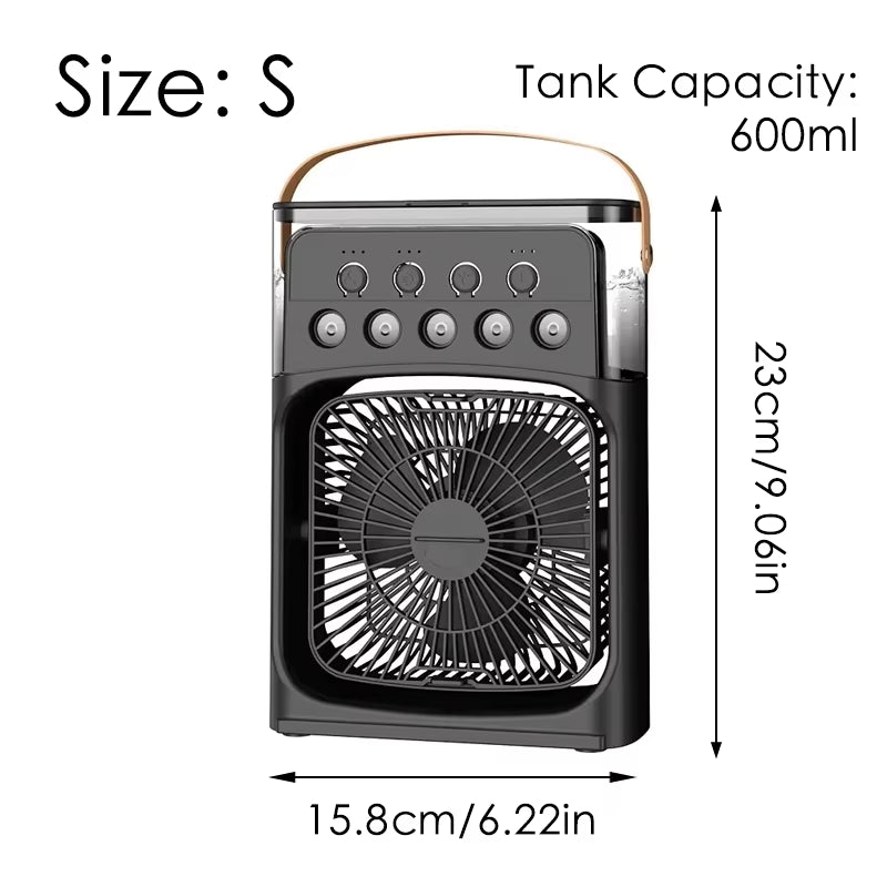 Stay Cool Anywhere with the 3-in-1 Portable Mini Fan: Air Cooler, Humidifier & LED Light for Home, Office & Travel