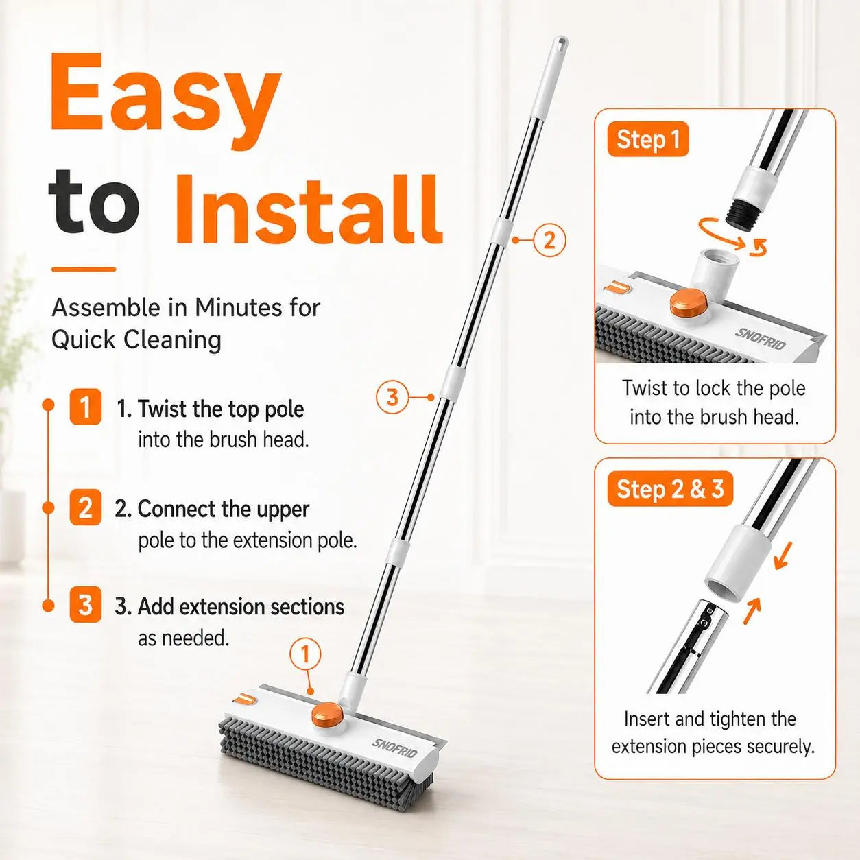 Transform Your Cleaning Routine with the Snofrid 3-in-1 Floor Scrub Brush - Adjustable 54-Inch Handle for Effortless Cleaning in Every Corner!